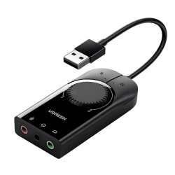 UGREEN USB External Stereo Sound Adapter, USB-A To 3.5mm Ear Mic Volume Control Adapter, 15cm - Black (40964)
